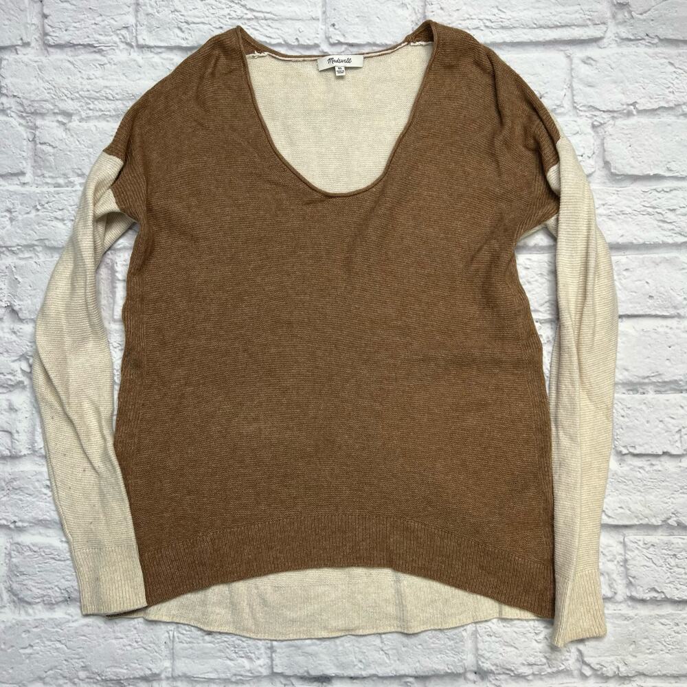 Madewell Kimball Pullover Sweater Colorblock Beige Brown Size XS Wool Blend